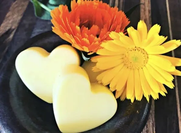 Heart-shaped calendula lotion bars.
