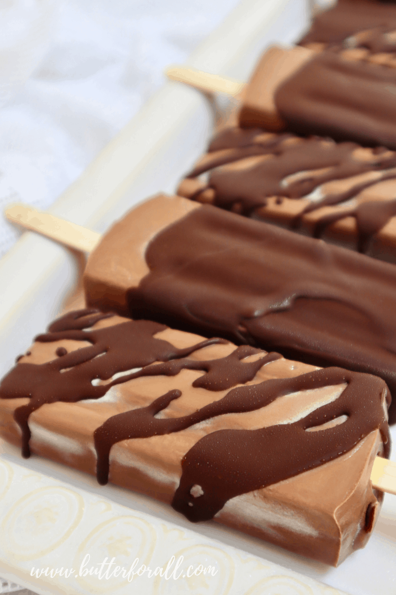 Fudgesicles with a frozen dark chocolate shell.