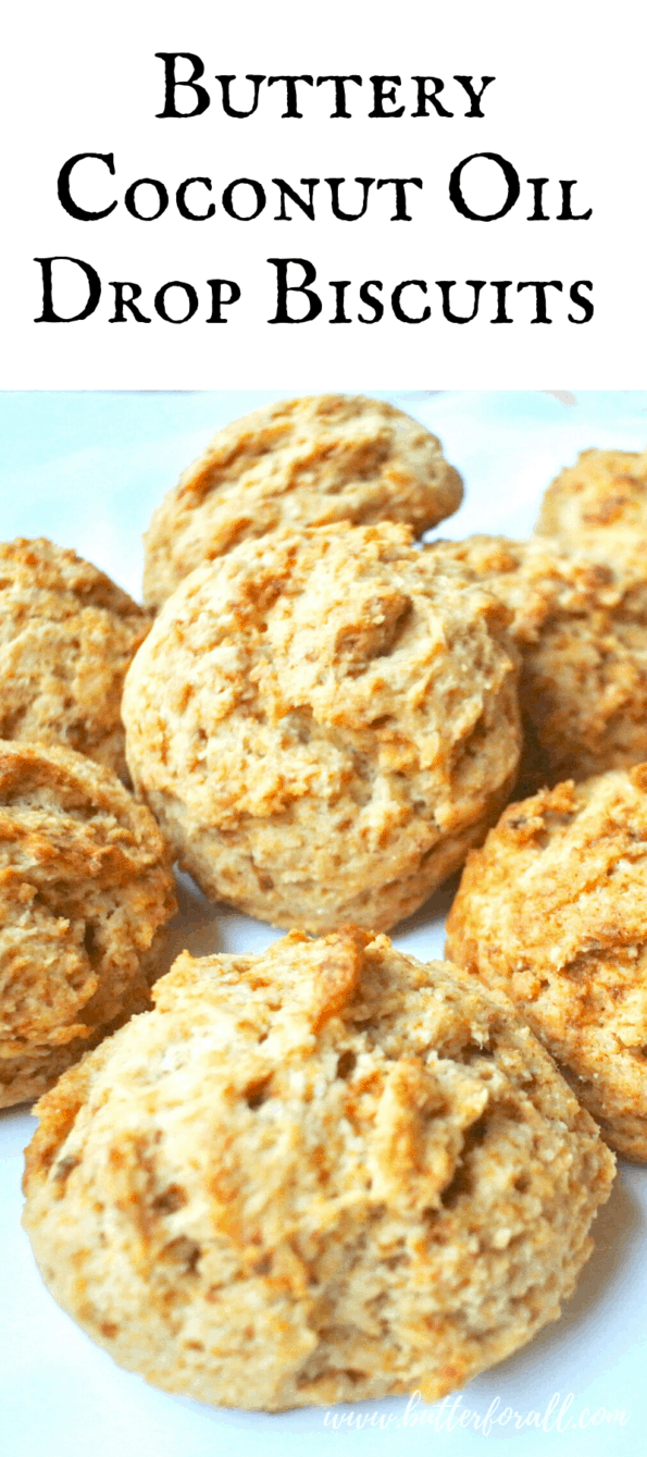 A plate of golden brown biscuits with text overlay.