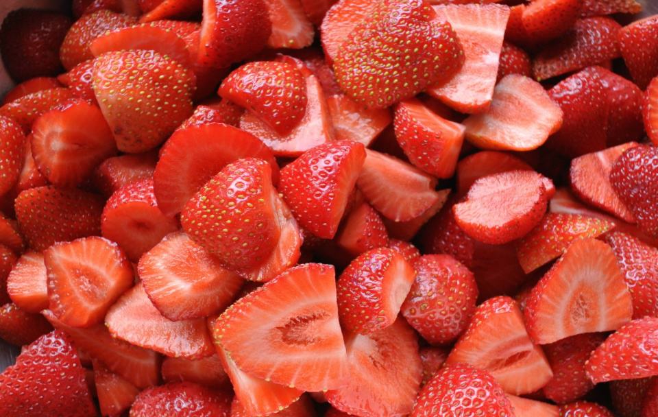 Freshly cut strawberries.