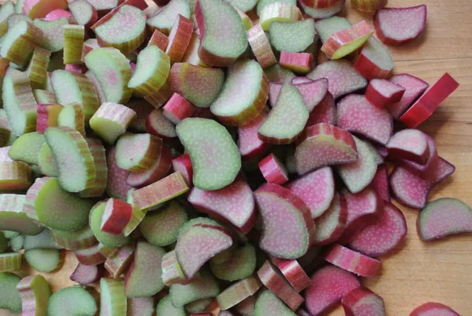 Freshly chopped rhubarb.