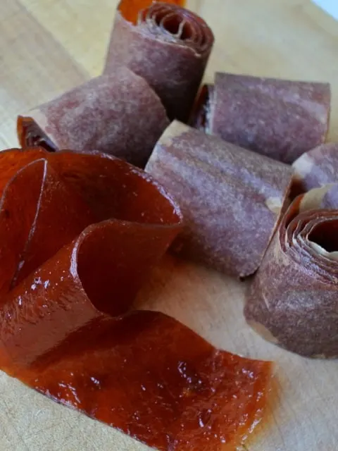 Chewy strips of plum fruit leather.
