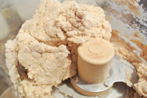 Coconut oil drop biscuit dough being processed.