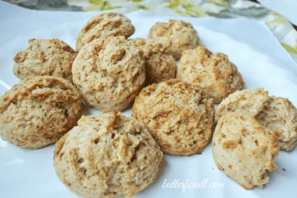 A plate with coconut oil drop biscuits.