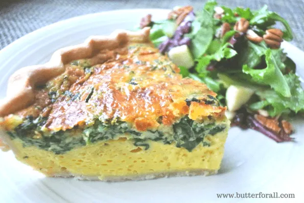 A traditional quiche with a flaky, lard pie crust.