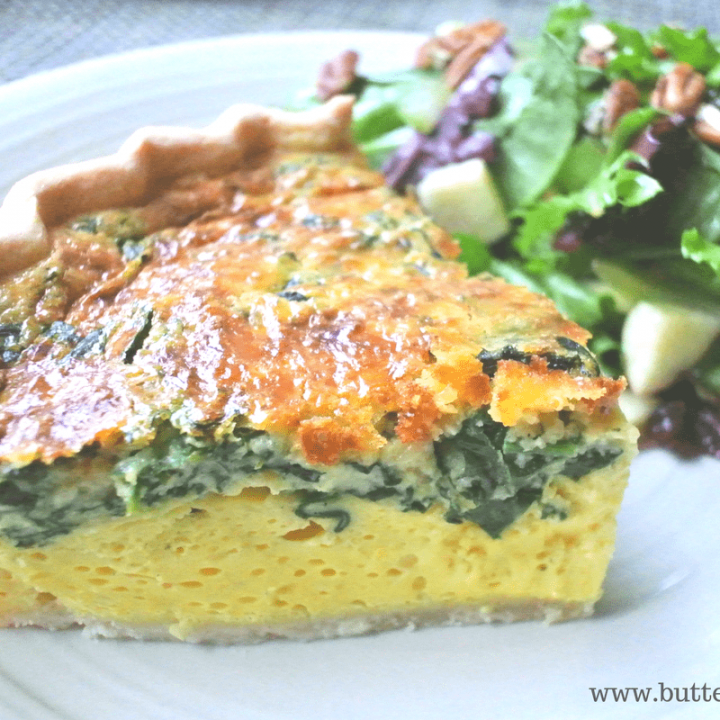 A traditional Quiche with a flaky, lard pie crust.