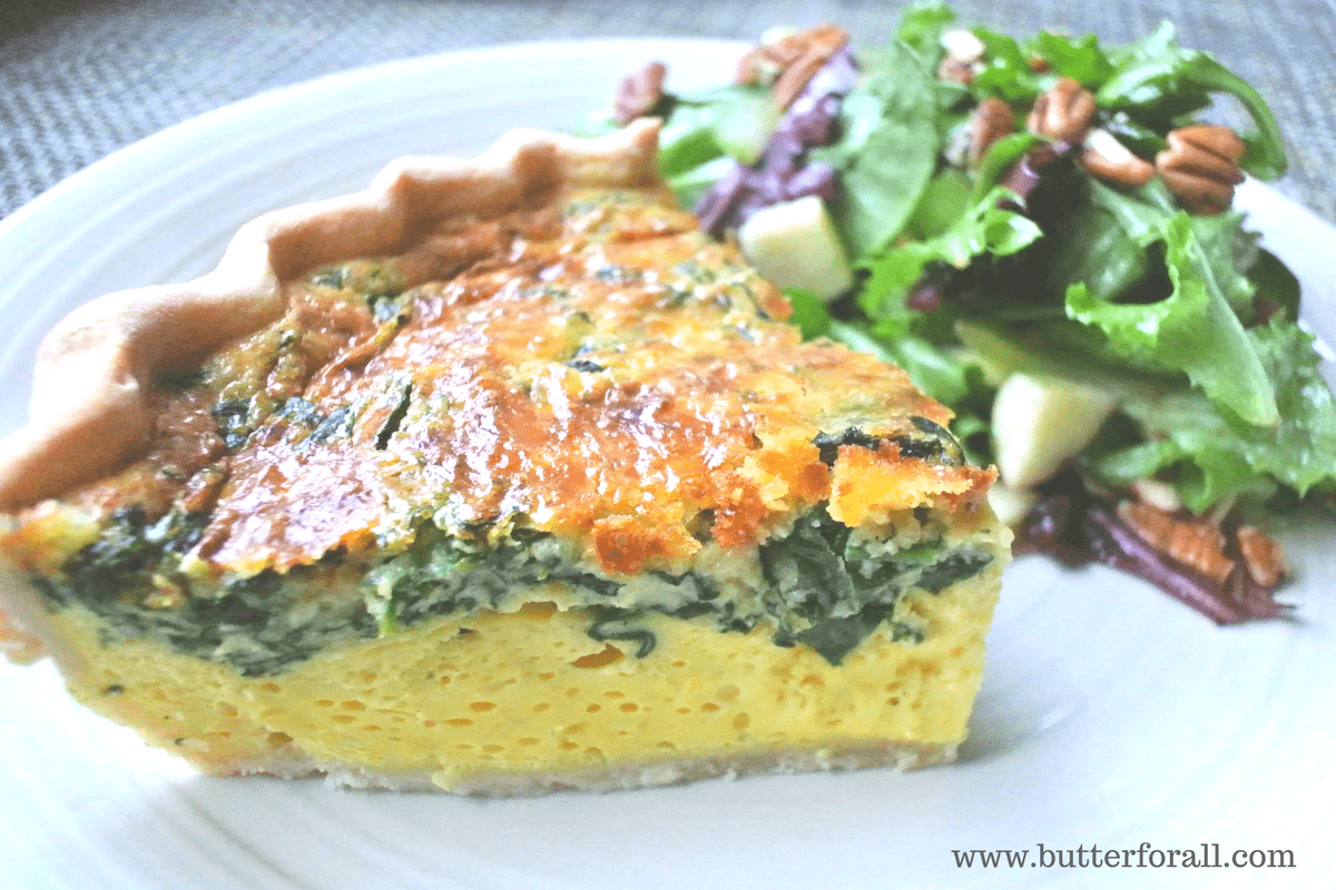 A traditional Quiche with a flaky, lard pie crust.