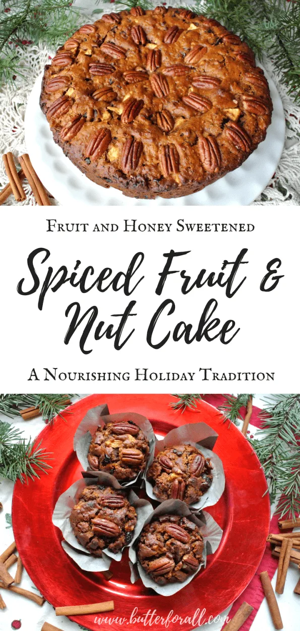 A collage of spiced fruit and nut cakes with text overlay.