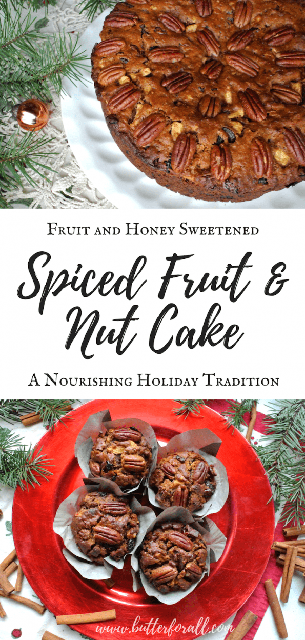 A collage of spiced fruit and nut cakes with text overlay.