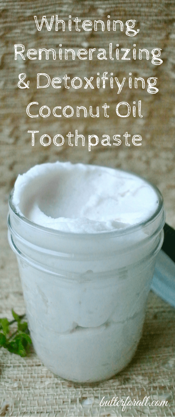 A jar of organic peppermint coconut oil toothpaste with text overlay.