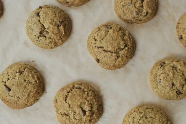 Freshly baked chocolate chip cashew cookies.