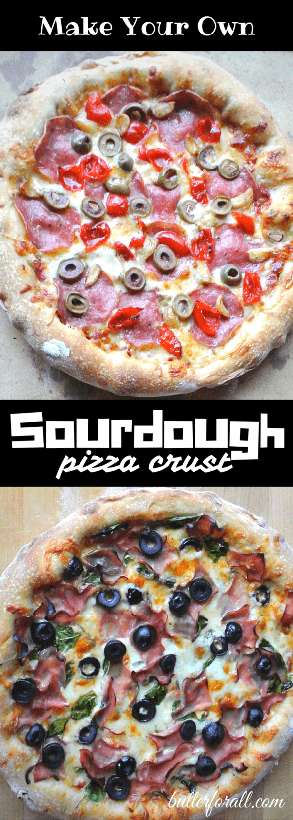 Sourdough pizza collage with text overlay.