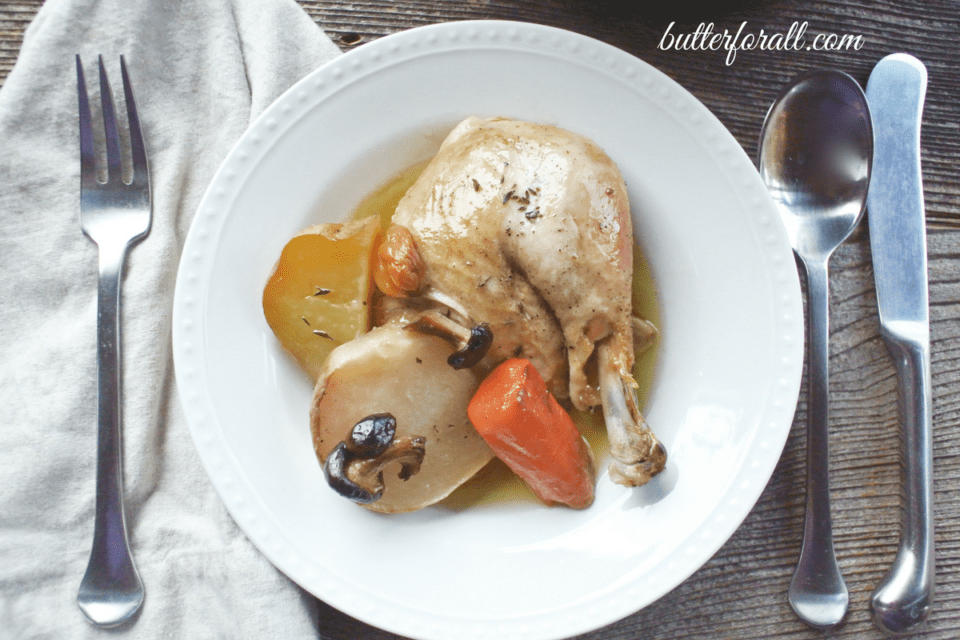 Dutch Oven Whole Chicken With Root Vegetables and Mushrooms • Butter For All