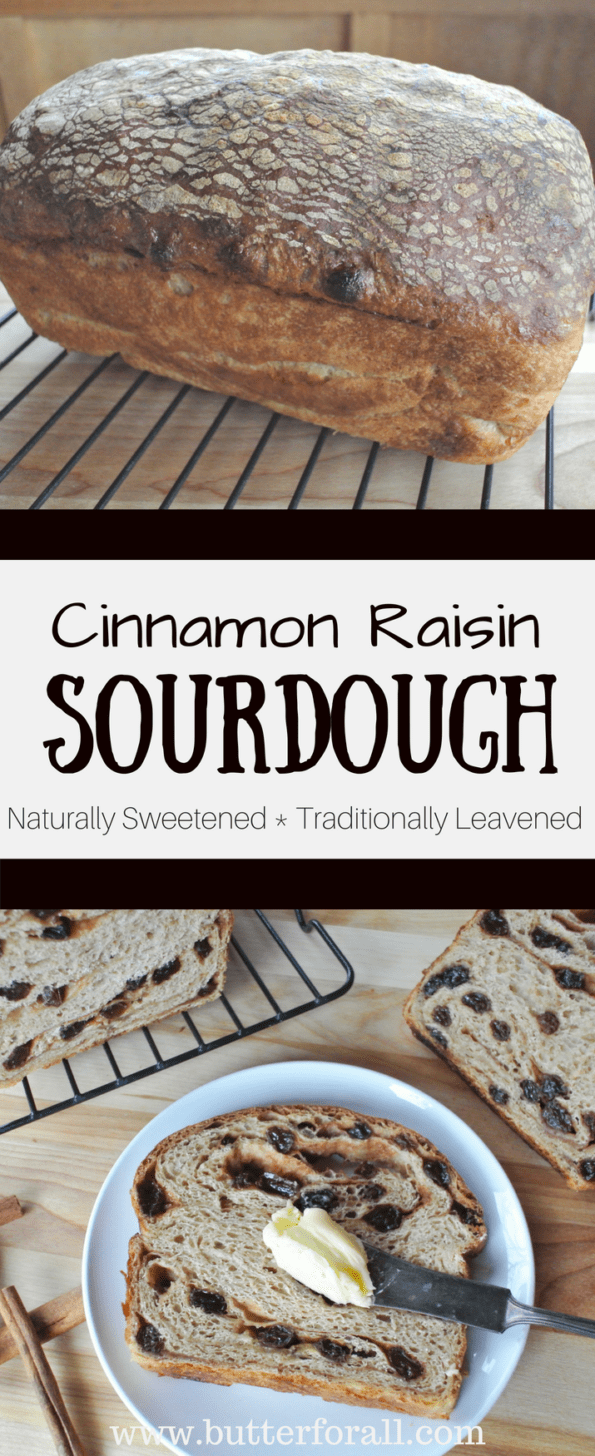 A collage of a sourdough loaf and a piece of sourdough bread with text overlay.
