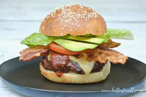 A burger made with sourdough buns.