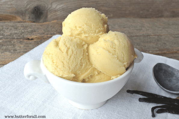 This real vanilla bean ice cream is made with only four nourishing ingredients and sweetened with maple syrup.