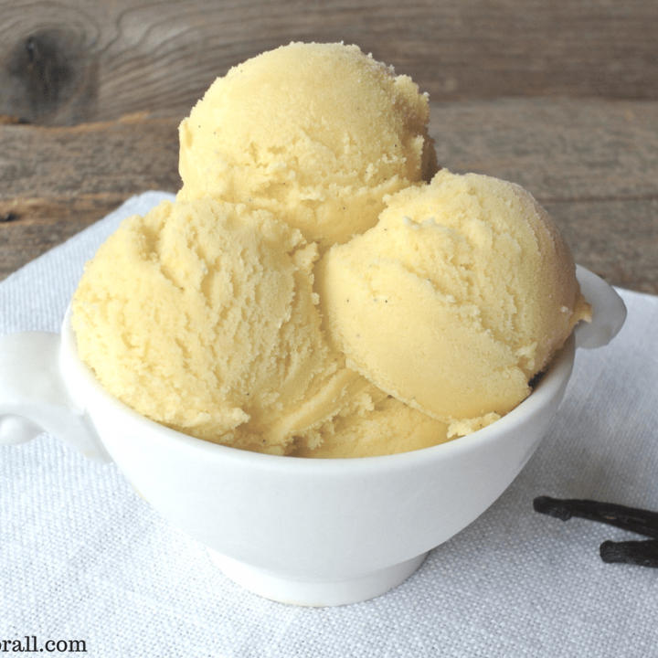 This real vanilla bean ice cream is made with only four nourishing ingredients and sweetened with maple syrup.