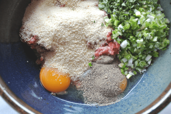 Meatball ingredients in a bowl.