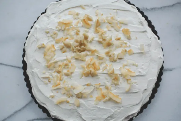 The finished pie topped with toasted coconut.