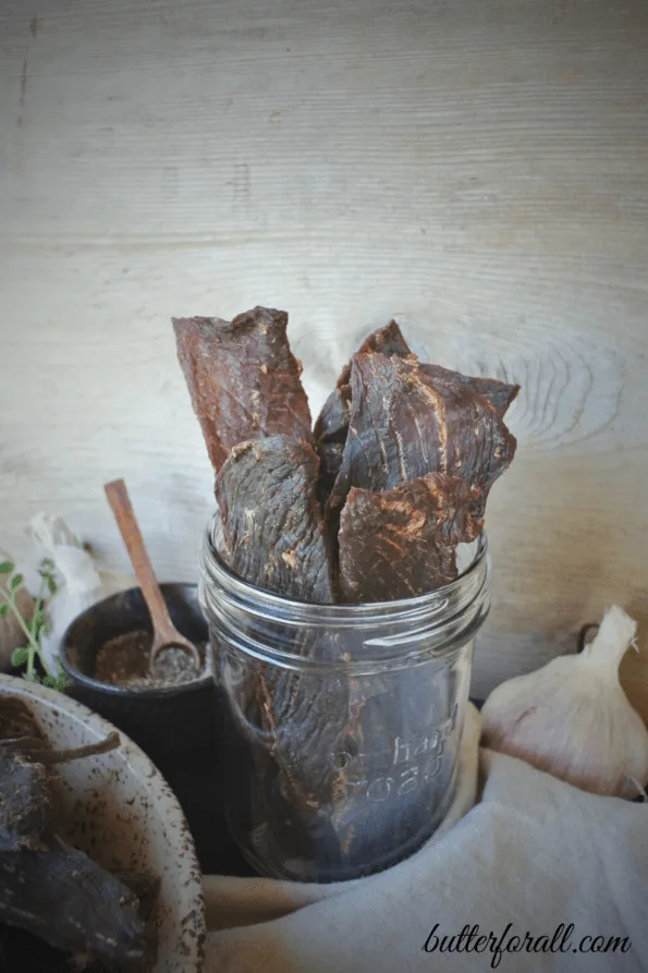 A jar of keto-friendly beef jerky.