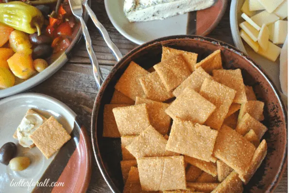 A bowl of crispy grain-free crackers.