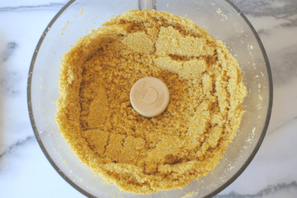 Dry ingredients combined in a food processor.