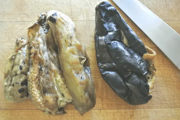 Eggplants after charring the skin.