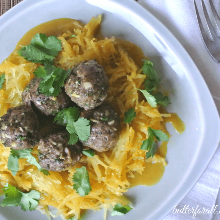 Spicy Lamb Meatballs With Spaghetti Squash And Coconut Curry