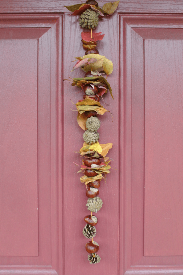 A autumn craft string on a door.