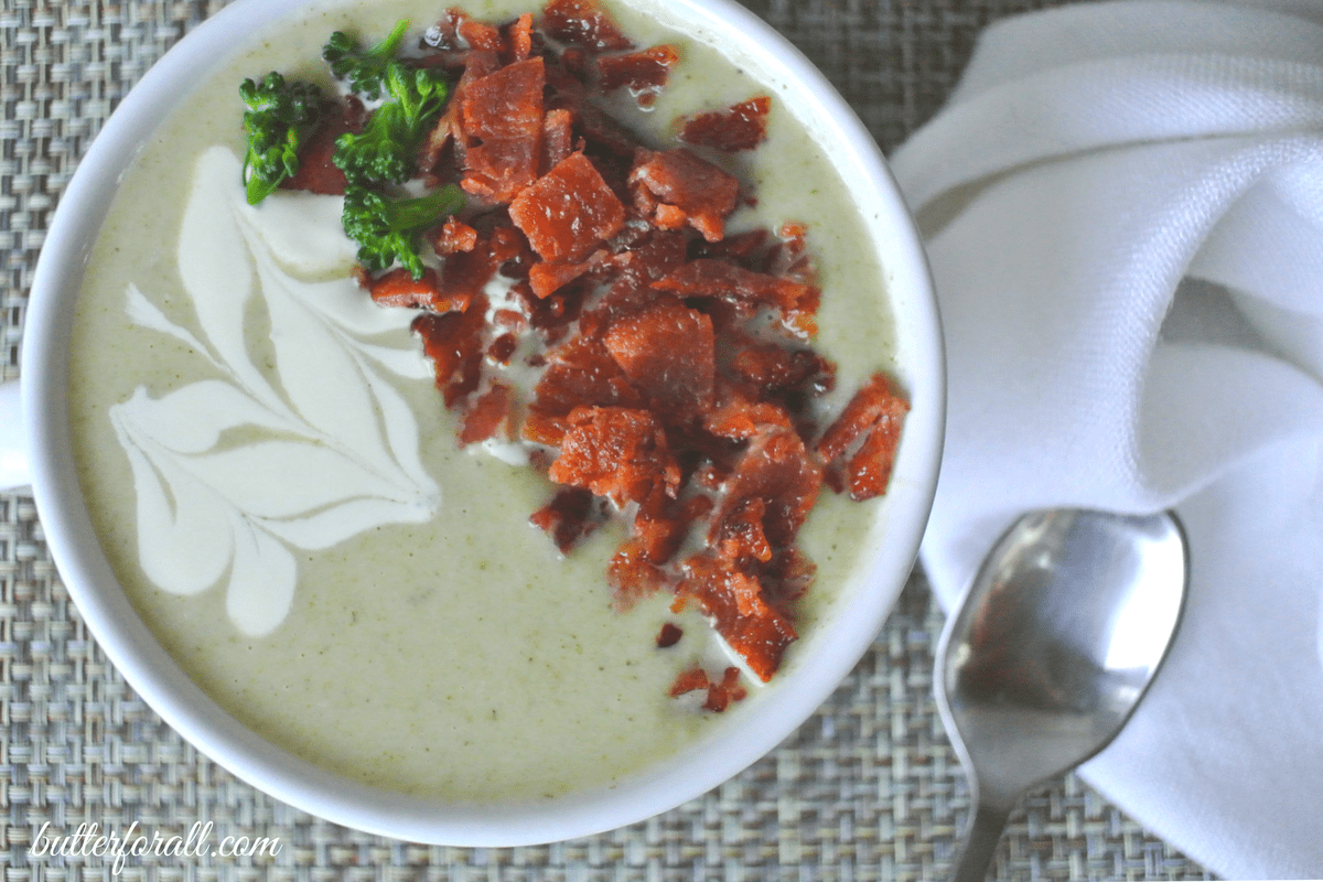 Cream Of Broccoli And Cauliflower Soup With Crispy Bacon
