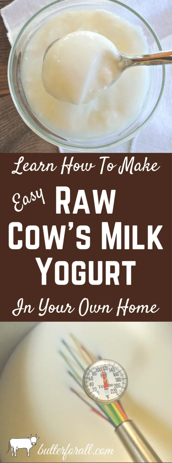 Collage of raw cow's milk yogurt and text overlay.