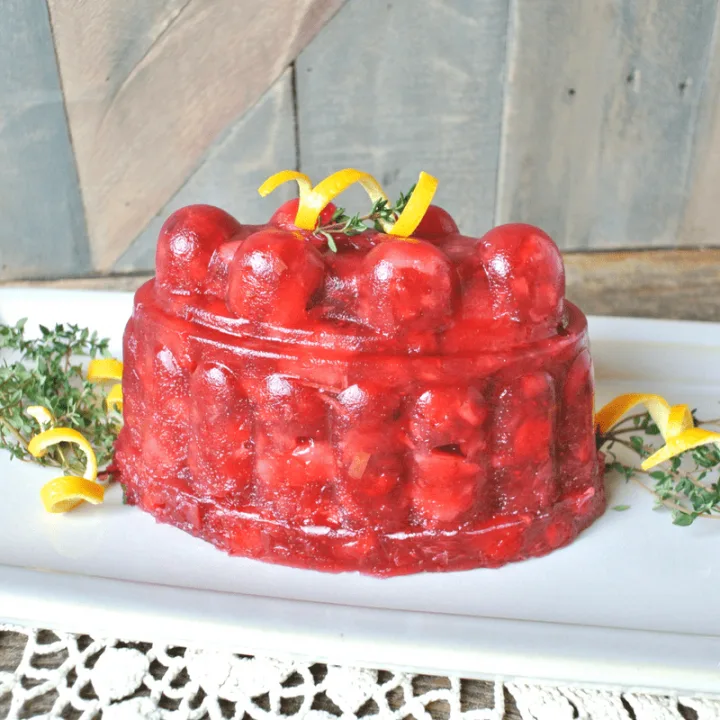 A molded lacto-fermented cranberry salad on a plate.