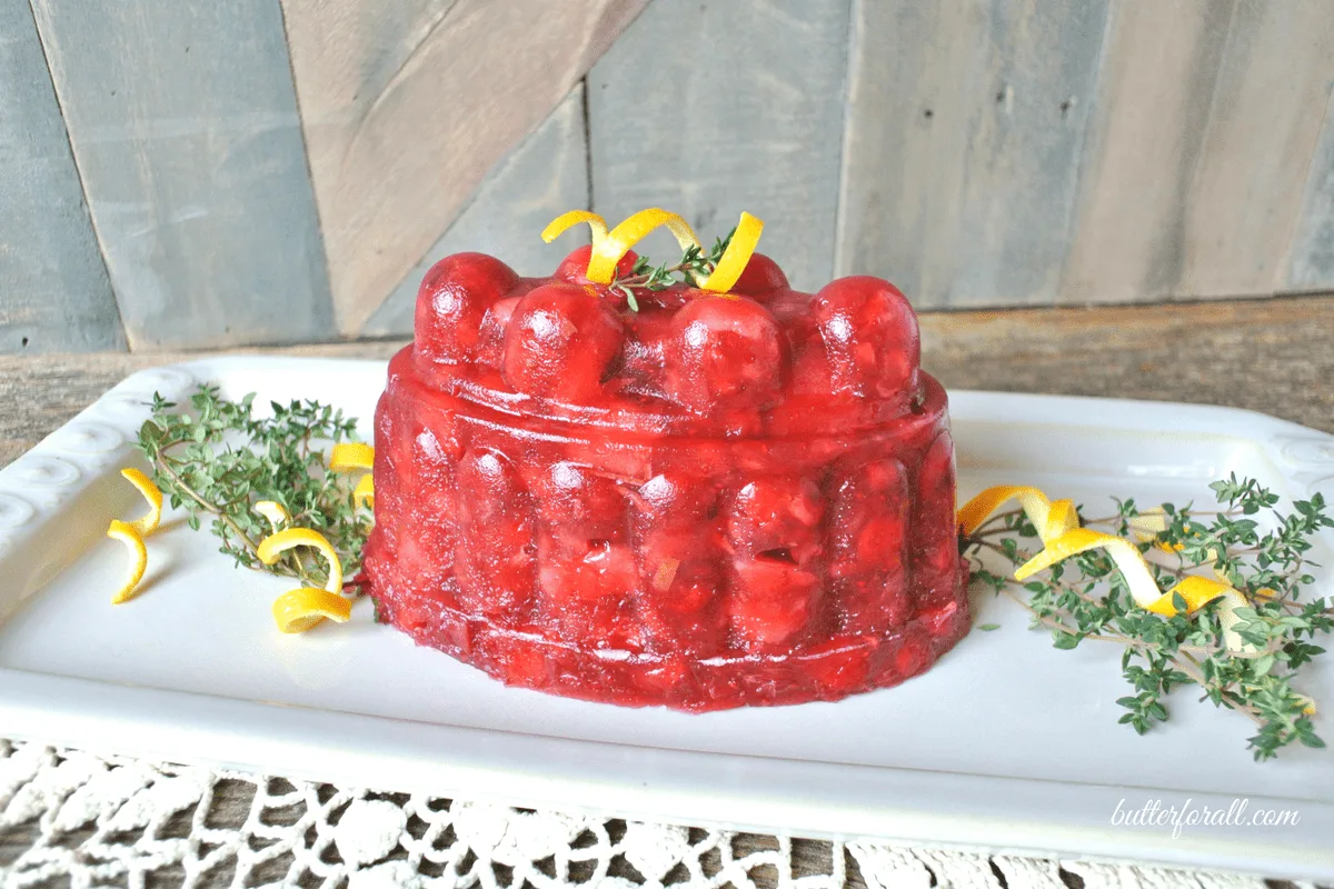 A molded lacto-fermented cranberry salad on a plate.