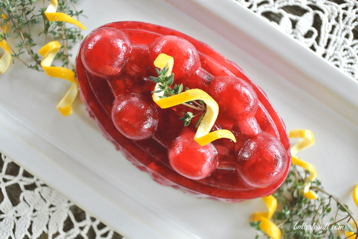 A molded lacto-fermented cranberry salad on a plate.