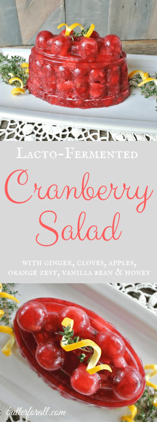 A collage of molded lacto-fermented cranberry salad with text overlay.