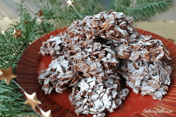 A plate of raw cacao and coconut haystacks.