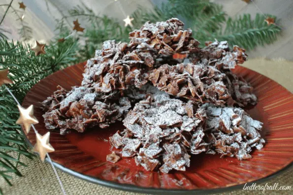 A plate of raw cacao and coconut haystacks.