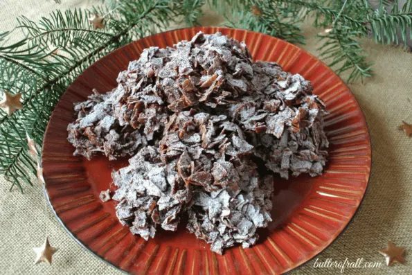 A plate of raw cacao and coconut haystacks.