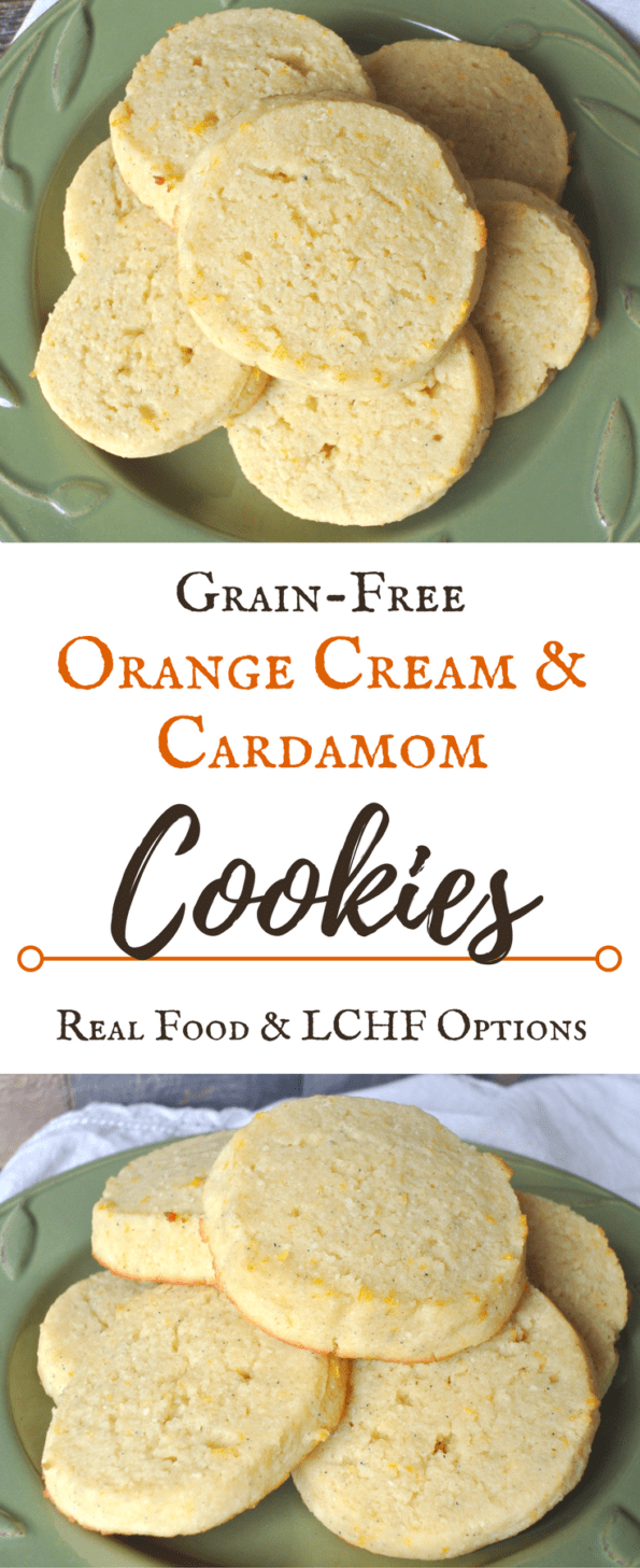 A collage of grain-free orange cream cookies with text overlay.