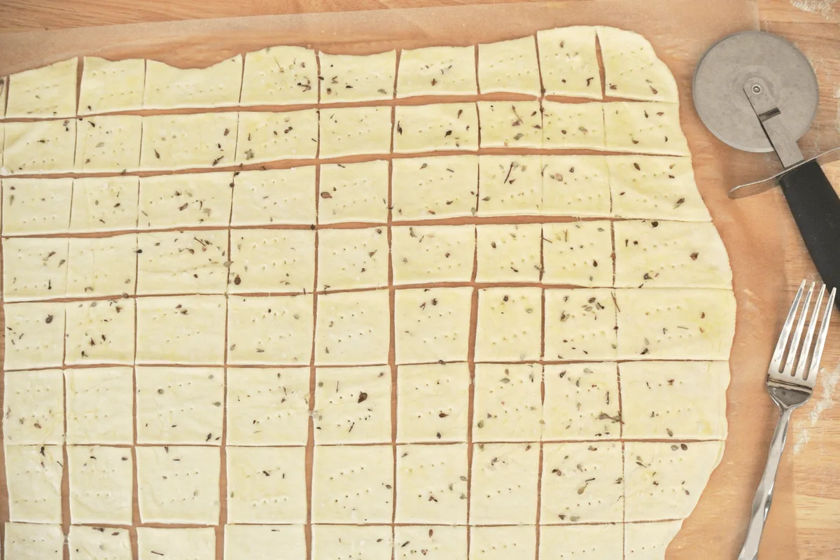 Making Rustic Sourdough Butter Crackers - Cutting And Docking