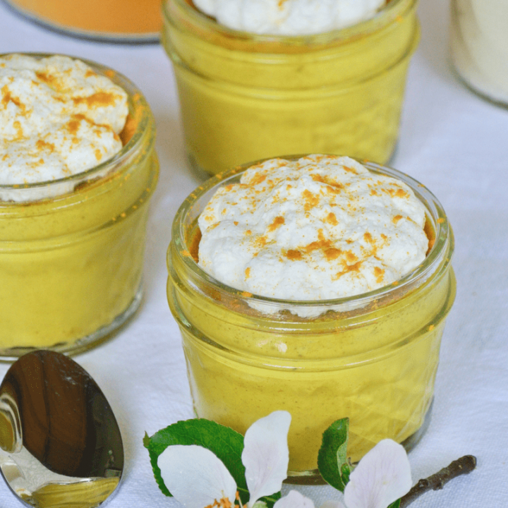 A rich, honey sweetened golden milk custard dessert .