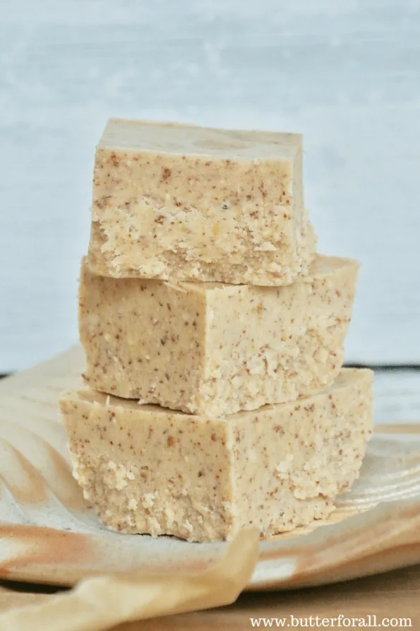 A stack of bit of honey and almond fudge.