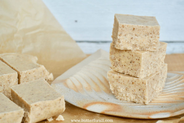 A stack of bit of honey and almond fudge.