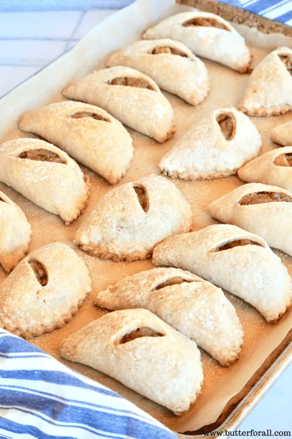 The mini pies are perfect;y golden brown and bubbly when removed from the oven.