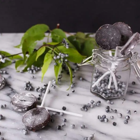Sweet and cooling elderberry lollipops perfect for sore throats!