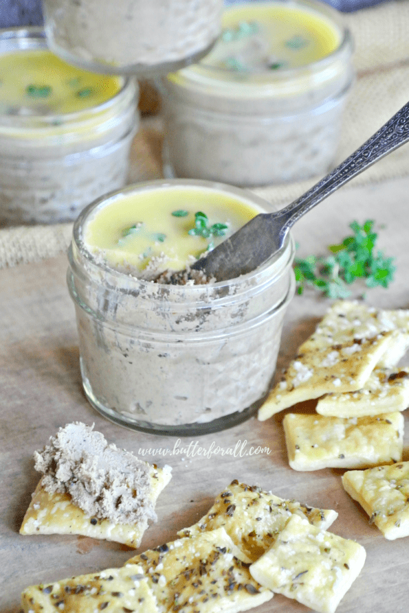 This nutrient dense chicken liver pate can be served along side sourdough crackers for a nourishing appetizer.