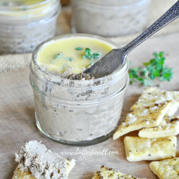 This nutrient dense chicken liver pate can be served along side sourdough crackers for a nourishing appetizer.