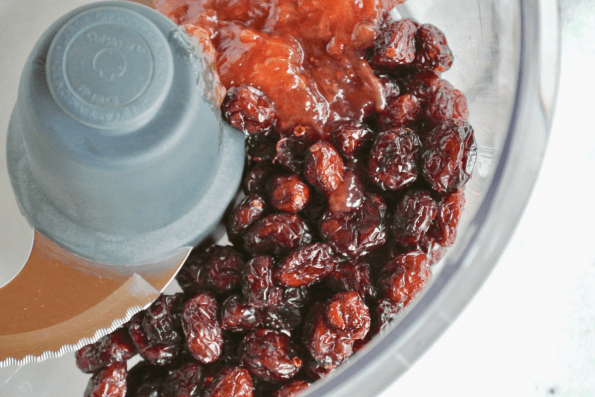 The filling for these decadent cookies is added to the food processor.