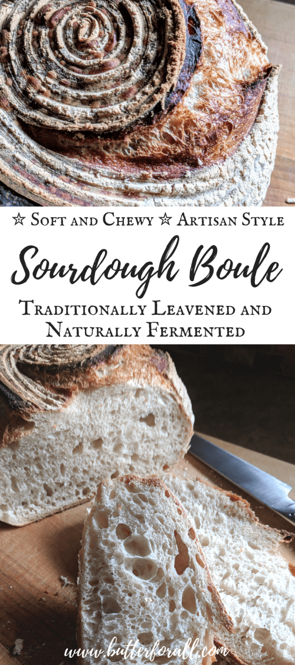 A collage of sourdough loaves with text overlay.