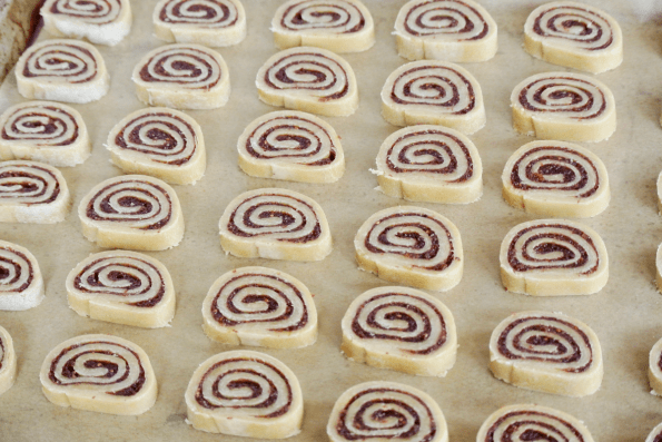 The sliced Cranberry and Sourdough Pastry Pinwheels ready to be baked.